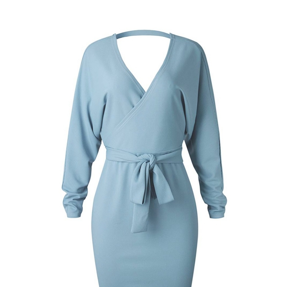 AUDRINA Pastel Blue Tie Front Wrap Dress - Picture 4 of 6